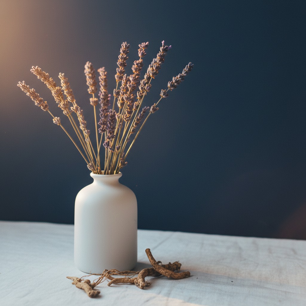 Baldrianwurzel, Hopfendolden und Passionsblume als natürliche Schlafmittel in Apothekergläsern