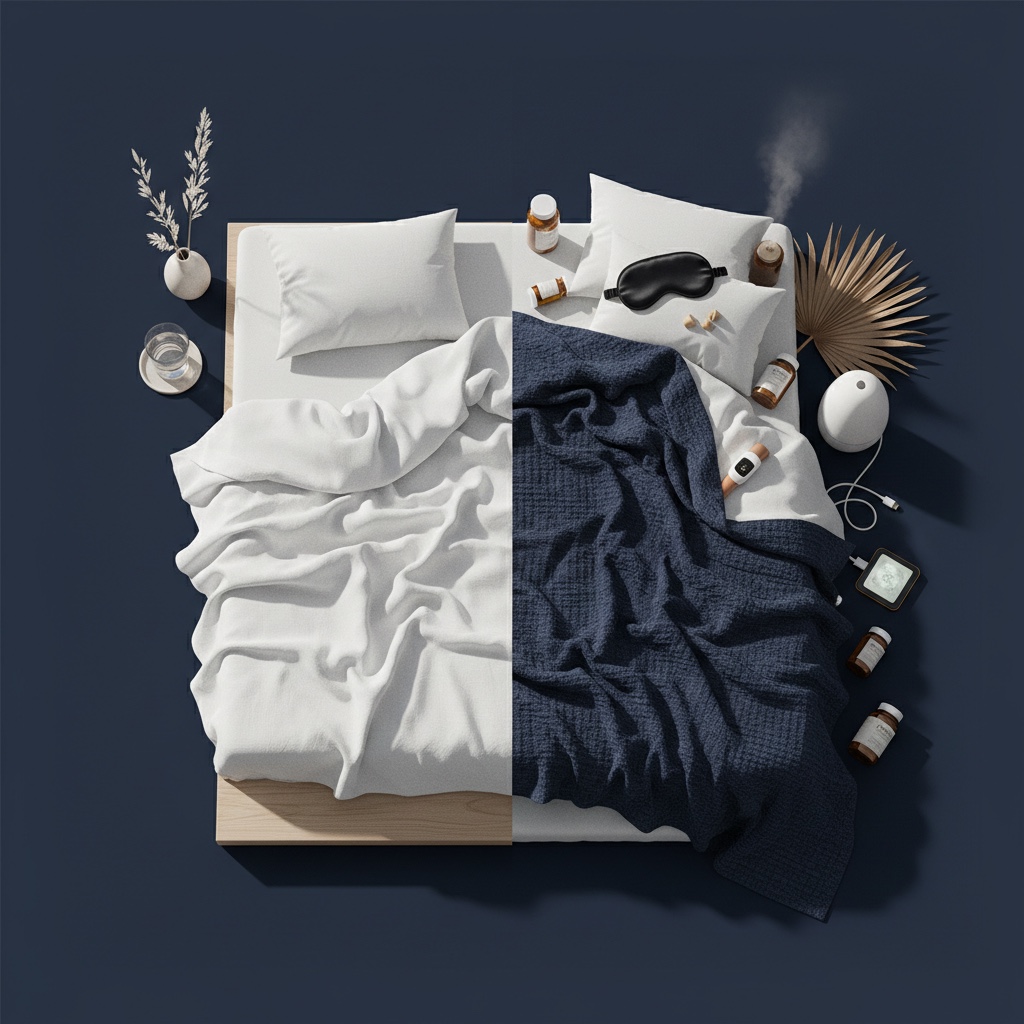 Kontrast zwischen minimalem und uebertriebenem Schlaf-Setup - Sleepmaxxing