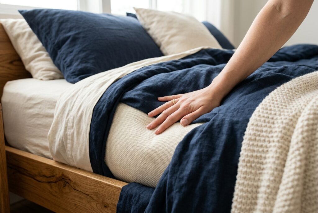 Gemütliches Bett mit hochwertiger Matratze und Kissen, perfekt aufgeschlagen